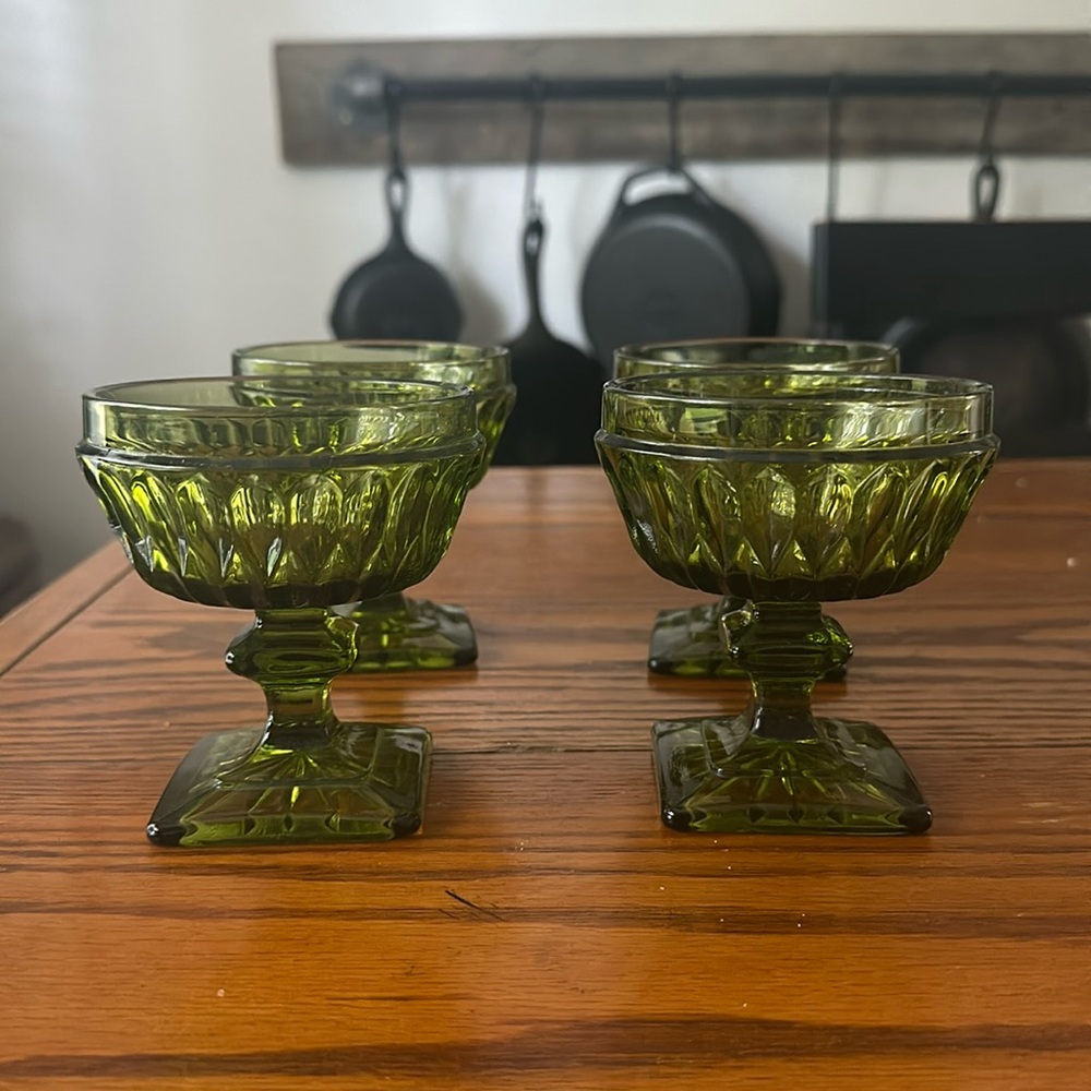 Vintage 70’s style Green Glass Dessert Dishes